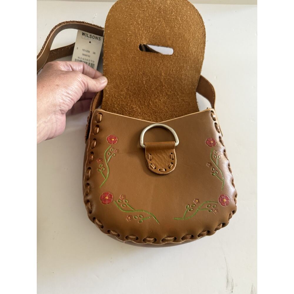 $100 NWT Vintage Wilsons Leather Floral Crossbody Shoulder Bag Brown Western - Picture 9 of 12